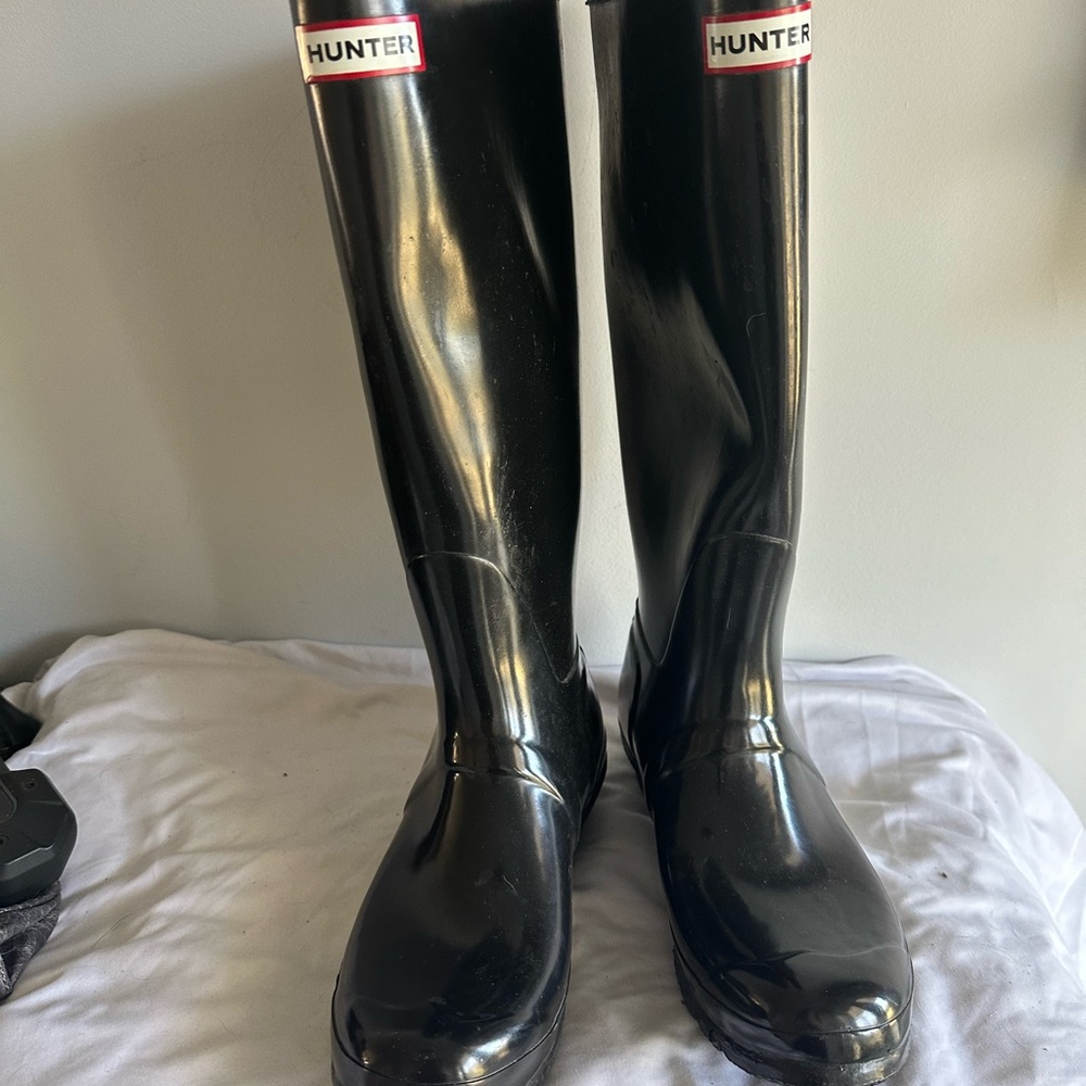 Hunter Glossy Black Tall Boots